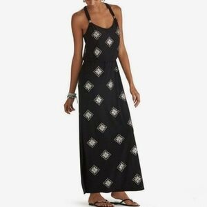 White House Black Market Black Maxi Dress, Silver & Gold Accents, XS